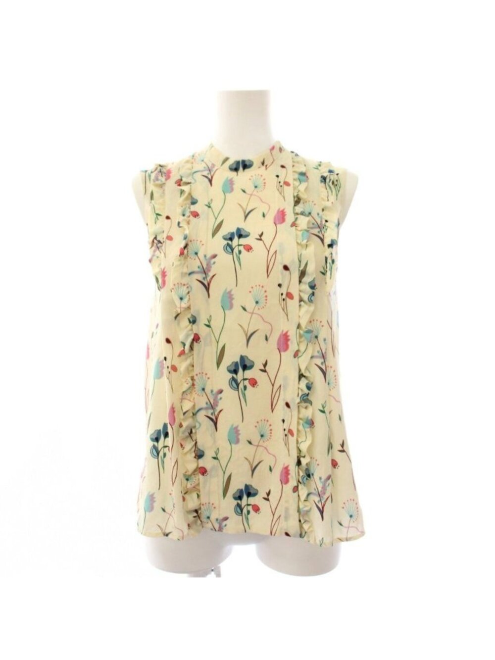 Miu Miu Shirt Blouse Silk Sleeveless Floral Pattern Ivory 36